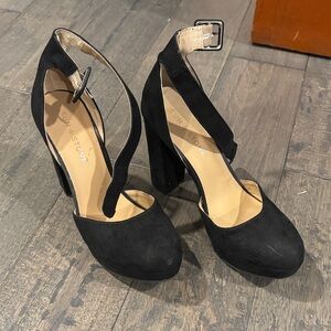 Sun + Stone Estrella Black Ankle Strap Heels